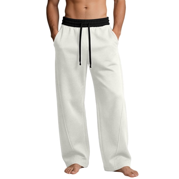 QQZ Wide Leg Jogger Pants For Men, Contrast Waist Elastic Drawstring Casual Sweatpants For Loungewear Daily Travel
