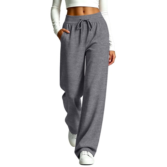 QQZ Wide Leg Joggers Pants For Women, Solid Flowy Palazzo Womens Pants Drawstring Waist Casual Pants For Daily Workout Beach Outfits