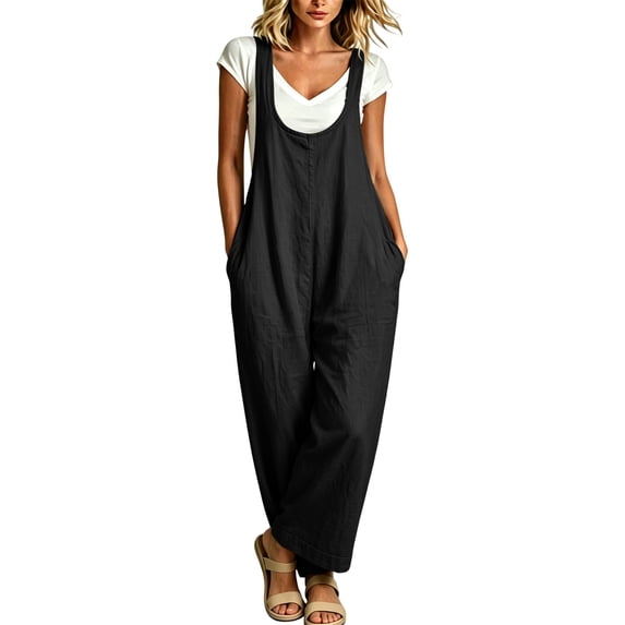 QQZ Wide Leg Jumpsuit For Women, Sleeveless Palazzo Flow Womens Overalls Flowy Pants Outfit For Daily Beach Outfits