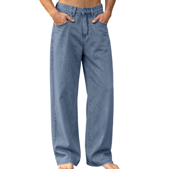 QQZ Wide Leg Palazzo Denim Pants For Men, Button Zip Fly Loose Black Casual Jeans For Daily Walking Weekend Travel
