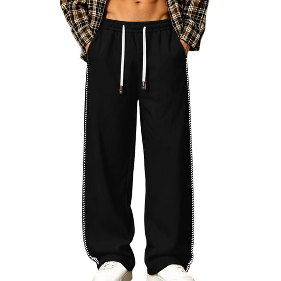 QQZ Wide Leg Palazzo Pants For Men, Elastic Drawstring Corduroy Casual Pants For Daily Walking Travel Weekend Wear