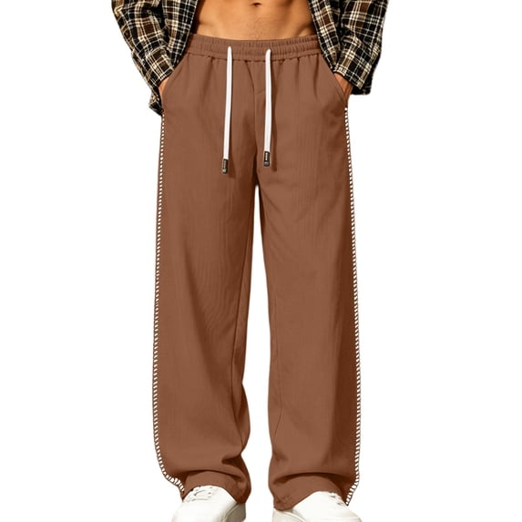 QQZ Wide Leg Palazzo Pants For Men, Elastic Drawstring Corduroy Casual Pants For Daily Walking Travel Weekend Wear