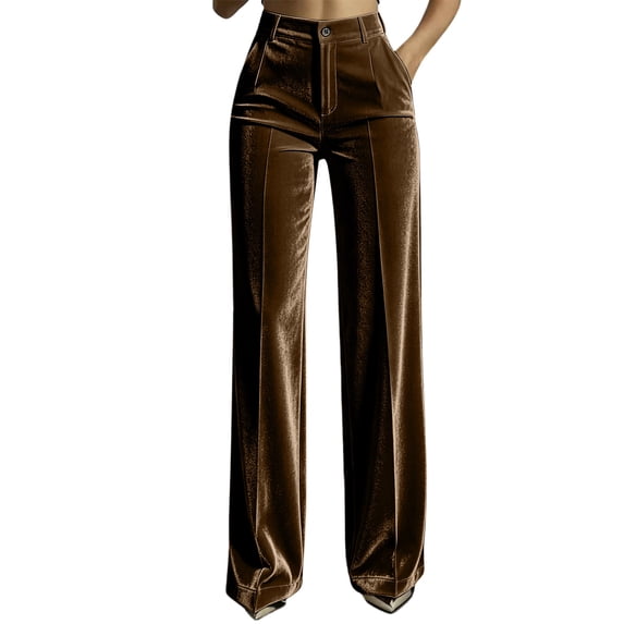 QQZ Wide Leg Palazzo Pants For Women, High Waisted Velvet Flowy Dress Pants With Pockets