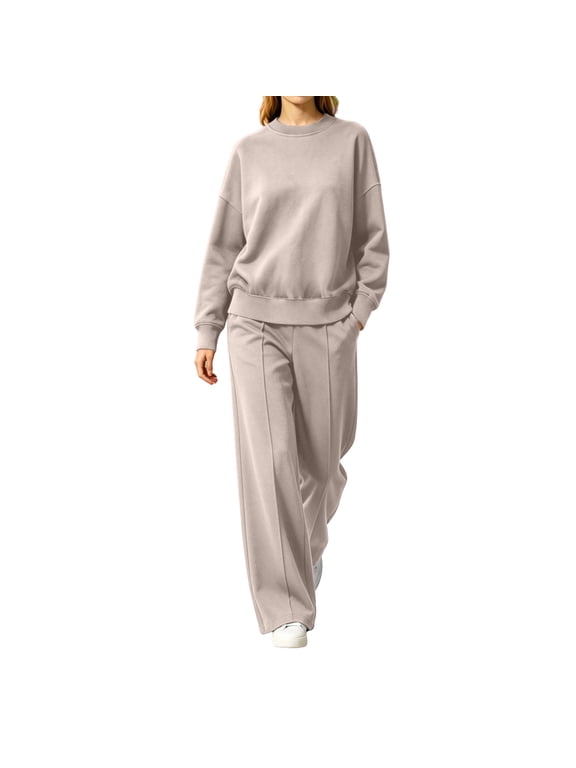Wide Leg Pants 2 Piece Outfit For Women, Workout Sets For Women, Long Sleeve Top And Palazzo Pants Casual Tracksuit