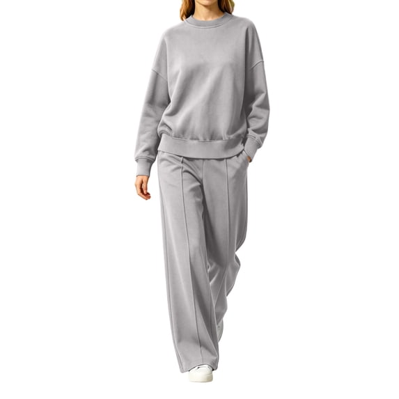 QQZ Wide Leg Pants 2 Piece Outfit For Women, Workout Sets For Women, Long Sleeve Top And Palazzo Pants Casual Tracksuit