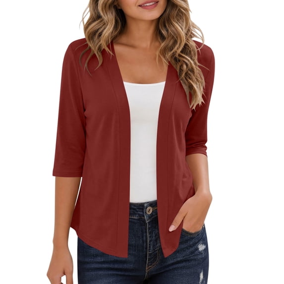 QQZ Women Cardigan Sweaters Lightweight Knit Cropped Cardigans Trendy 3/4 Sleeve Shrug Bolero Lightweight Cardigans For Women, S-2XL Women’s Jackets Fall Long Sleeve