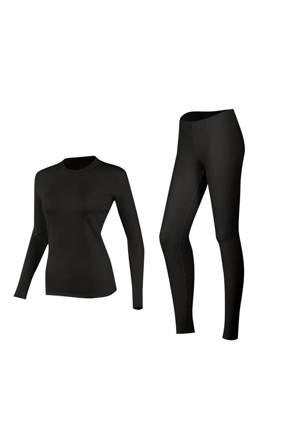 Women's Fleece Lined Thermal Long John Set, Crew Neck Base Layer Top & Leggings, Moisture-Wicking Heat Retention Two-Piece Suit for Cold Weather Skiing Layering Warmth