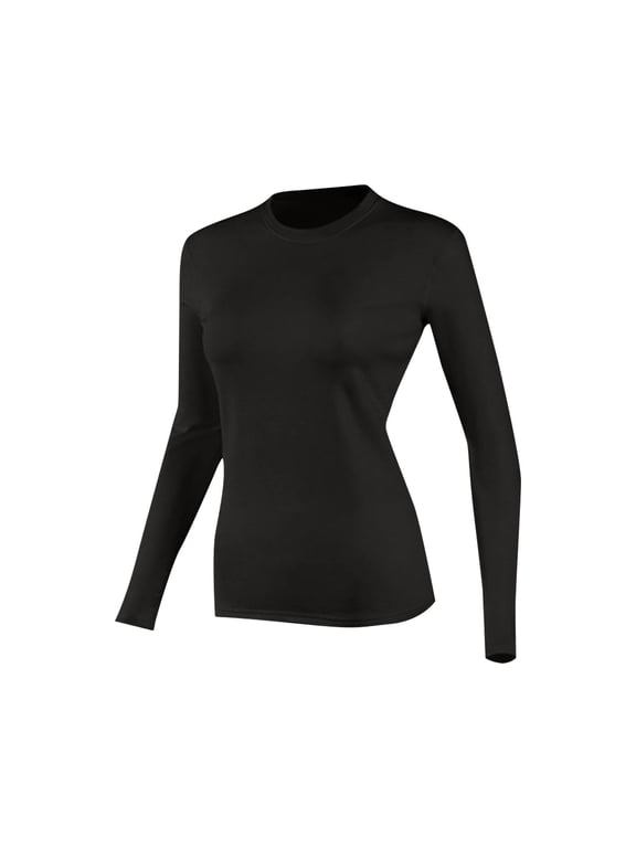 Women's Fleece Lined Thermal Long Sleeve Top, Crew Neck Base Layer Undershirt, Moisture-Wicking Heat Retention Shirt for Cold Weather Skiing Layering Warmth