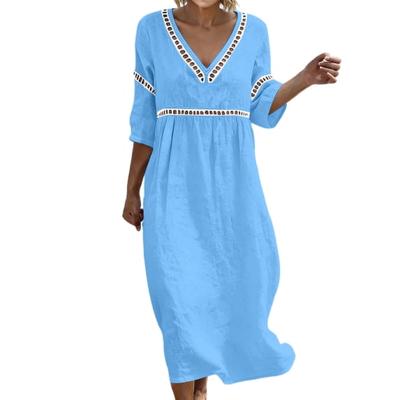 QQZ Women's Summer Casual Dress Gradual Sleeveless Neck V-Neck Long Dress
