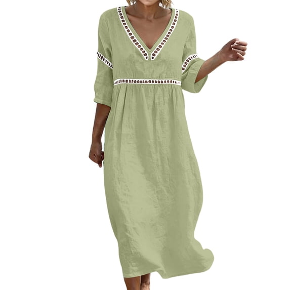 QQZ Women's Summer Casual Dress Gradual Sleeveless Neck V-Neck Long Dress