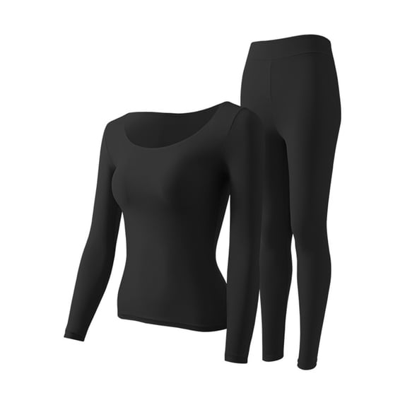 QQZ Women's Thermal Underwear Long John Set, Scoop Neck Base Layer Top & Leggings, Moisture-Wicking Heat Retention Outfit for Cold Weather Skiing Layering Warmth