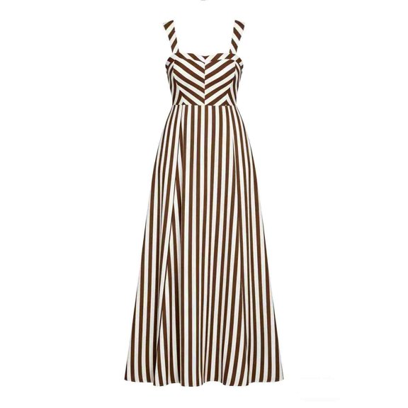 QQZ Women's and Women's Plus Maxi Dress, Square Neck Sleeveless Stripe Print A‑Line Flowy Casual Long Dress For Summer Beach Vacation Daily Wear