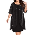 thumbnail image 1 of QQZ Womens Plus Size Mesh Cocktail Dress Petal 3/4 Sleeve Round Neck Wedding Guest Party Midi Dresses, 1 of 7