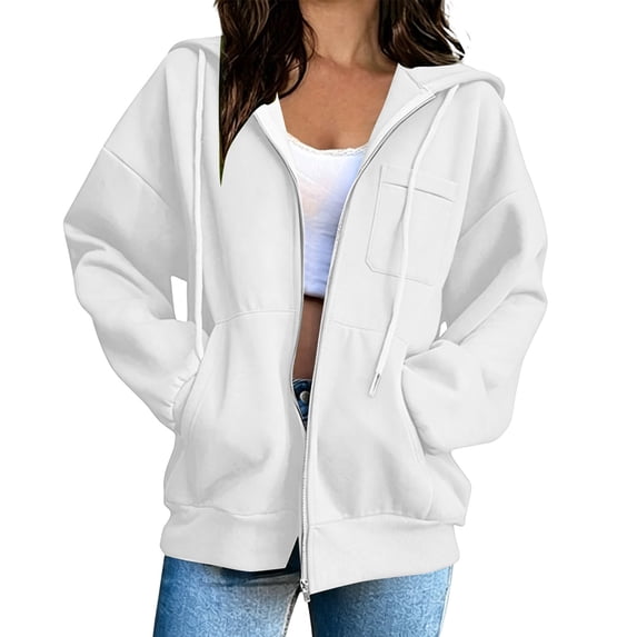 QQZ Zip Up Hoodie Women, Oversized Hoodies For Women Zip Up Sweaters For Women Casual Fall Oversized Jacket