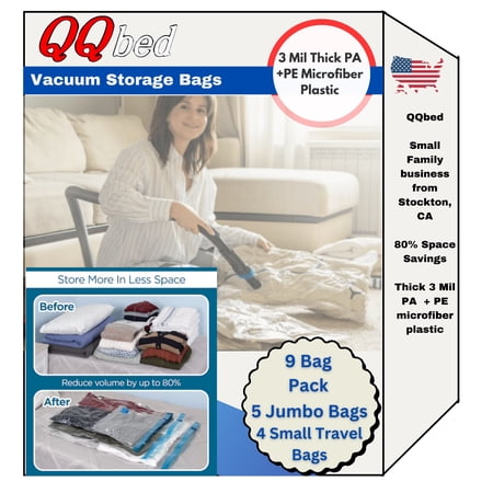 QQbed 13 PACK Clear No Color - 9 Large Vacuum Seal Space Saver Storage Bags + 4 Travel Bags