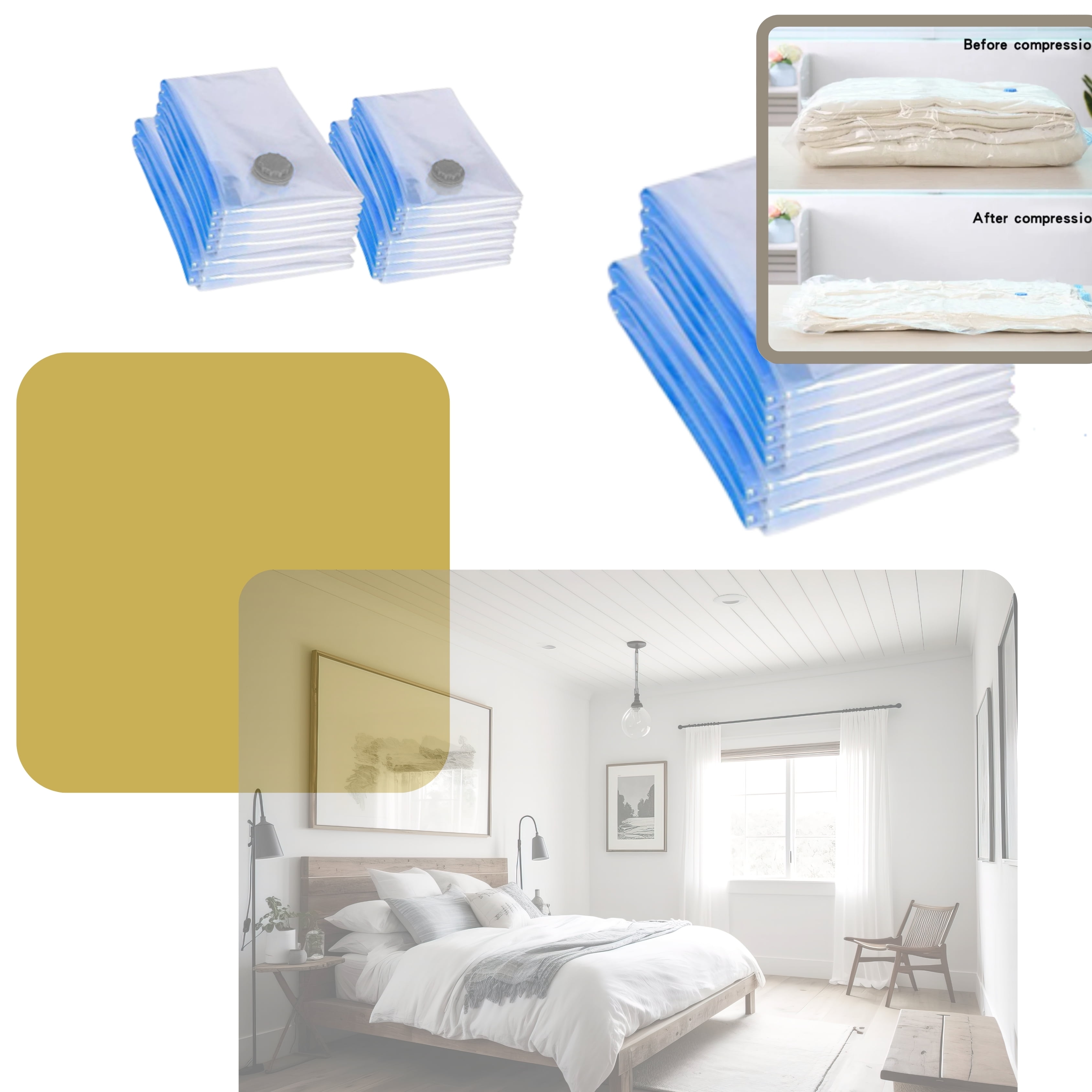 QQbed 5 Pack Extra Large Vacuum Storage Bags, Thick Durable Space Saver for Clothes & Bedding