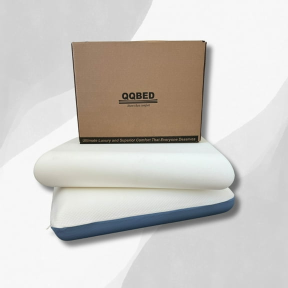 QQbed Memory Foam Bed Pillow 2 Pack for Pressure Relief, Neck Pillow w/ Washable Cover, 24x16x5.5 in