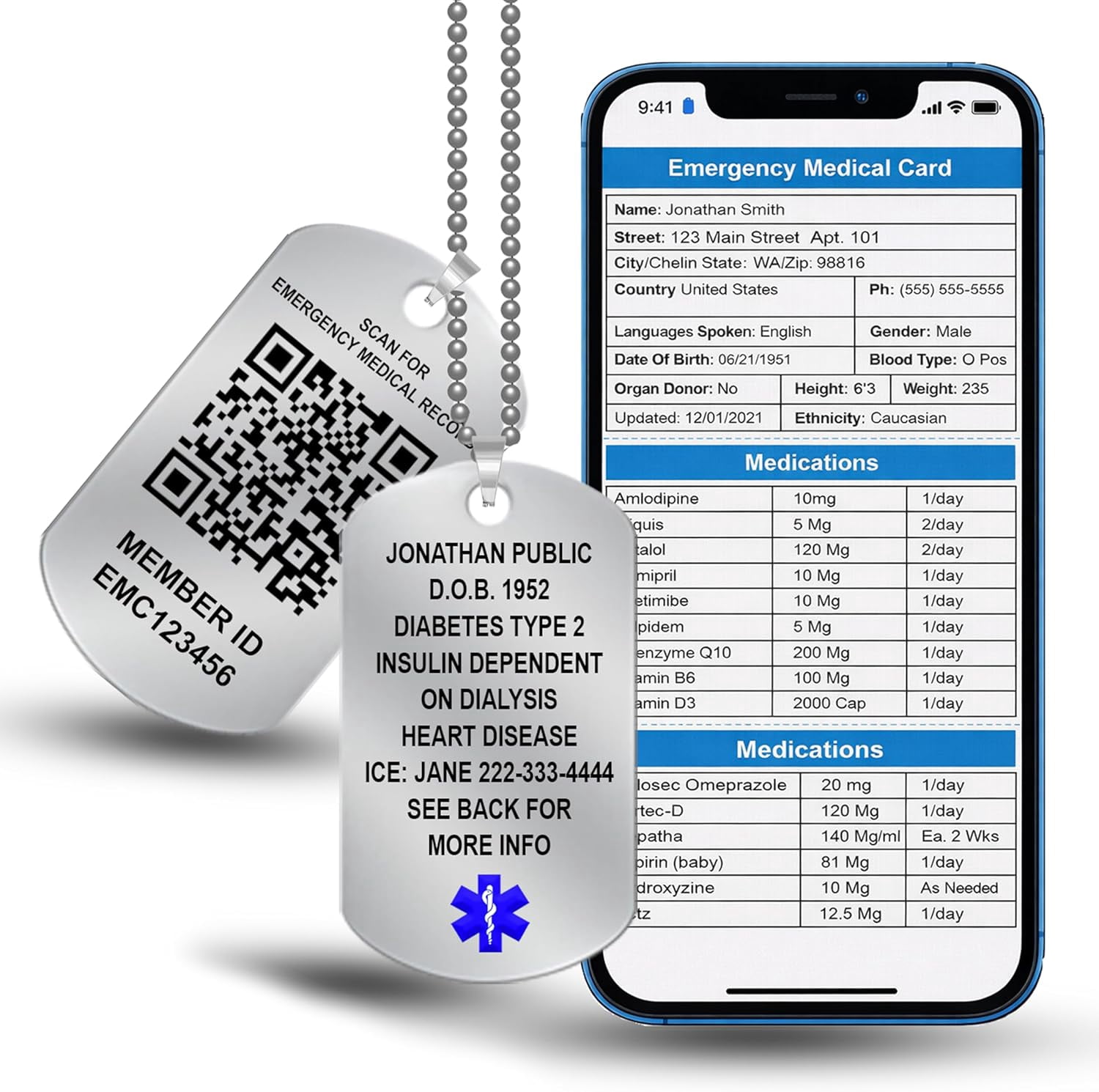 QR Code Medical ID Dog Tag Necklace – Stainless Steel Emergency Alert ...