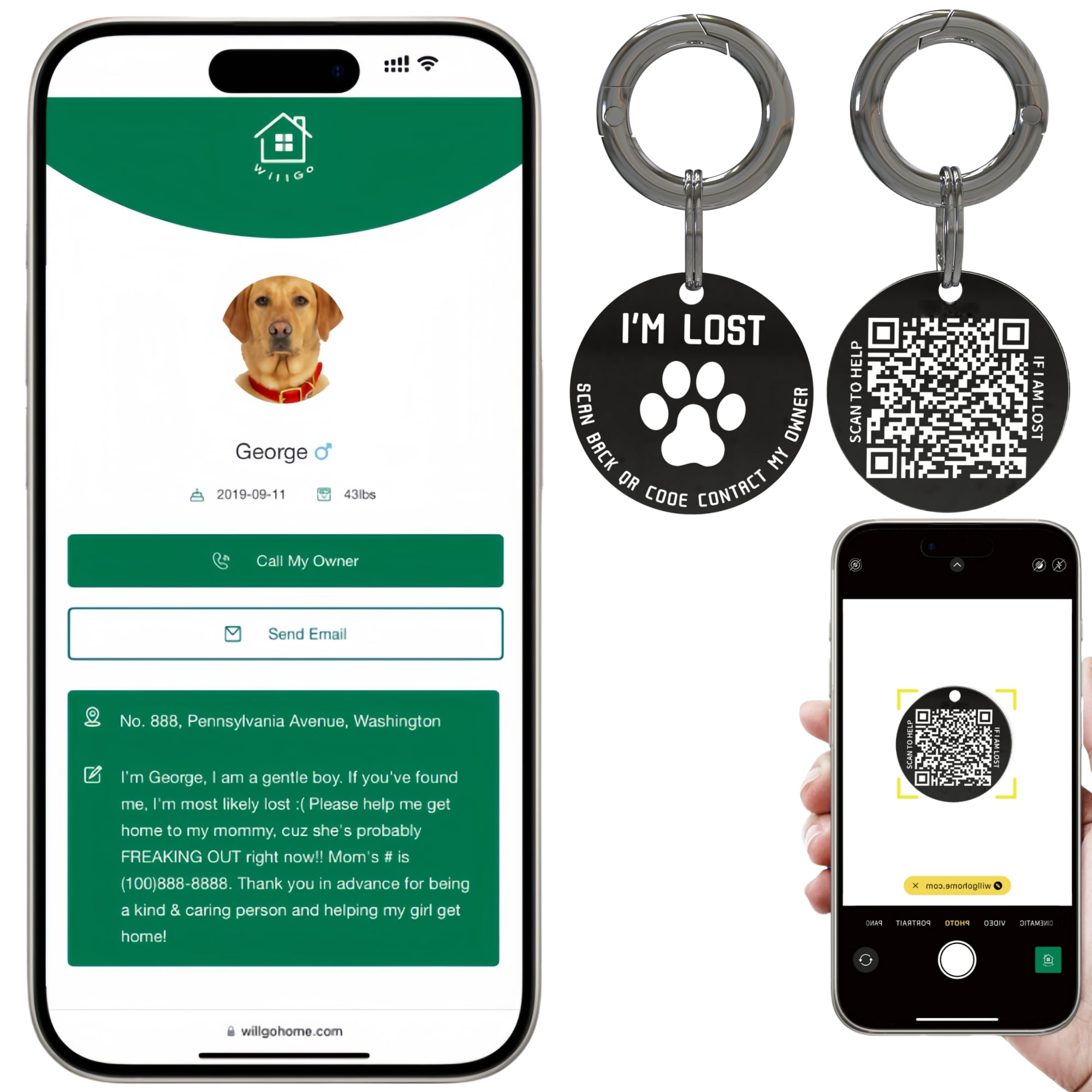 QR Code Smart Dog Tag with Customized Pet Profile & Location Alert ...