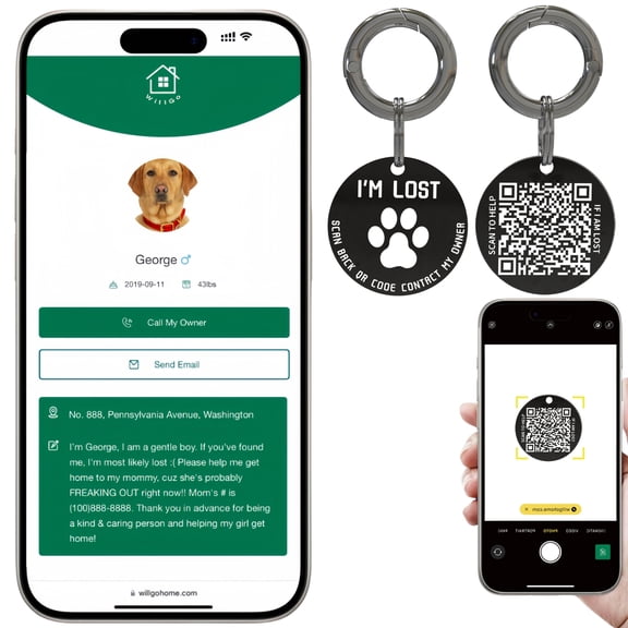 QR Code Smart Dog Tag with Customized Pet Profile & Location Alert – Stainless Steel Personalized Cat Name Tags (1 Pack)