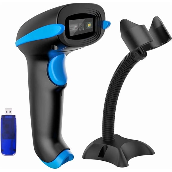 QR Code Wireless 2D Barcode With Stand Supports Screen Handheld CMOS Imager Long Range Portable USB Bar Code Reader with Auto Sensing Read 1D 2D QR Code PDF417 Data Matrix