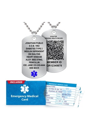 QR Medical Alert Dog Tags Necklace - Custom Engraved 9 Lines - 27 Chain - Emergency Medical Card/ Unlimited Personal Health Record Access
