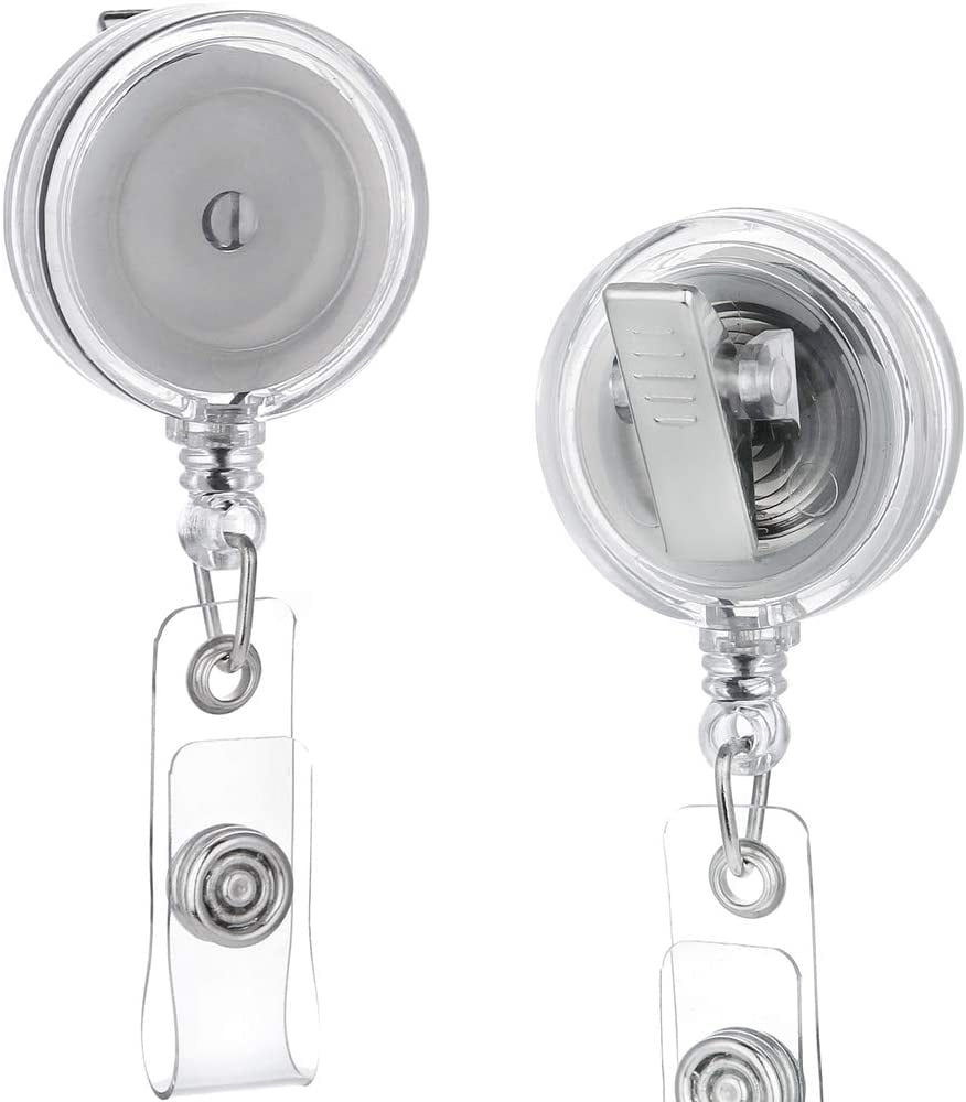 QREEL - 10 Pack - Clear Transparent Retractable Badge Holder Reels with Swivel Alligator Clip for ID Cards, Work Permits (Clear)