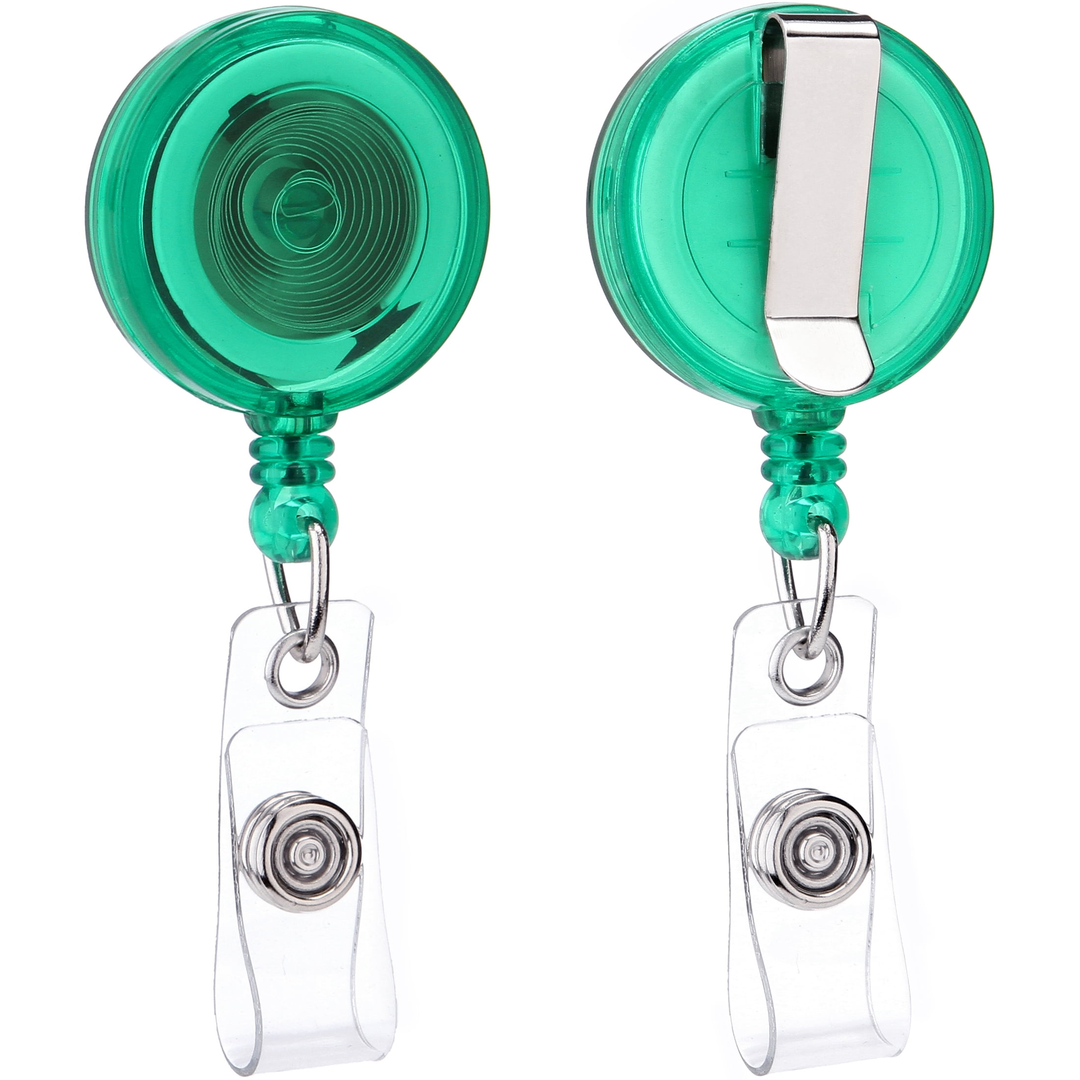 QREEL Retractable Badge Holders, Badge Reels with Belt Clip for ID Cards & Work Badges (10-Pack, Clear Green)
