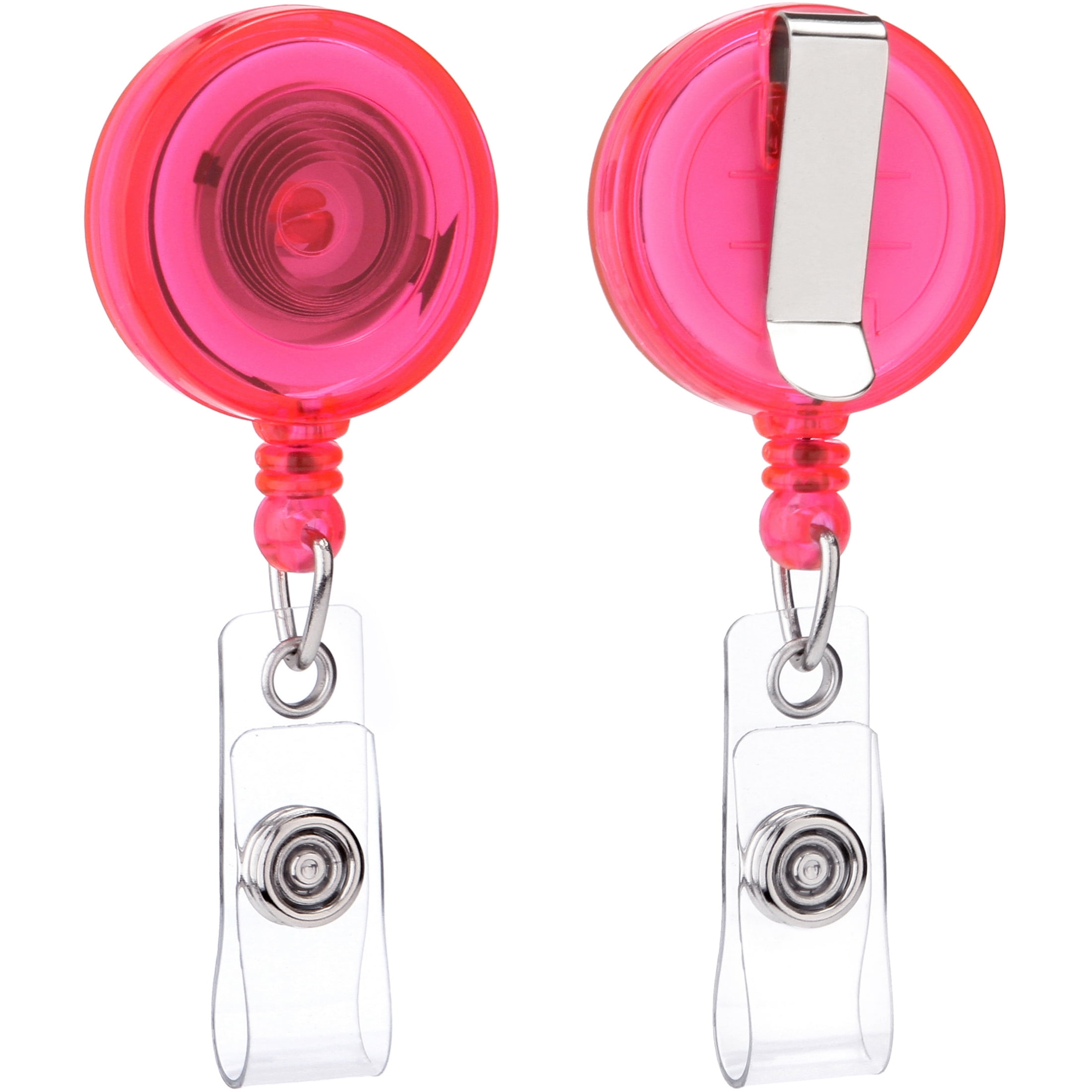 QREEL Retractable Badge Holders, Badge Reels with Belt Clip for ID Cards & Work Badges (10-Pack, Clear Pink)