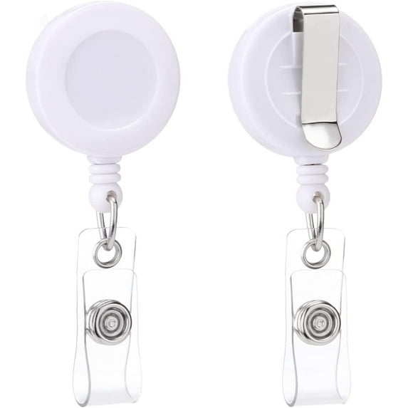 QREEL Retractable Badge Holders, Badge Reels with Belt Clip for ID Cards & Work Badges (10-Pack, White)
