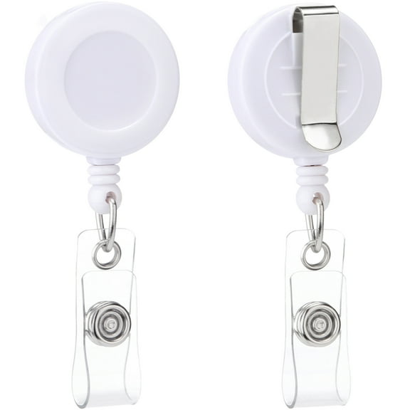 QREEL Retractable Badge Holders, Badge Reels with Belt Clip for ID Cards & Work Badges (25-Pack, White)