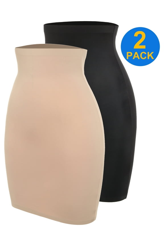 2-Pack High Waist Half Slips for Women Under Dresses Shapewear Tummy Control Slip Dress Seamless Bodyshaper Slimming Skirt