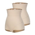 thumbnail image 1 of QRIC 2 Pack Lace Stripe High Waist Compression Tummy Control Panties Shapewear Thong for Women Undergarments Body Shaper Beige*2, 1 of 6