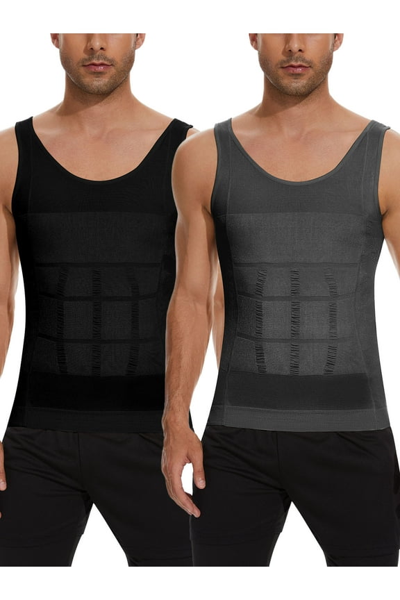 2 Pack Men Slimming Body Shaper Vest Chest Compression Shirts Abs Abdomen Slim Tank Top Undershirt Shapewear Tank Top for Men