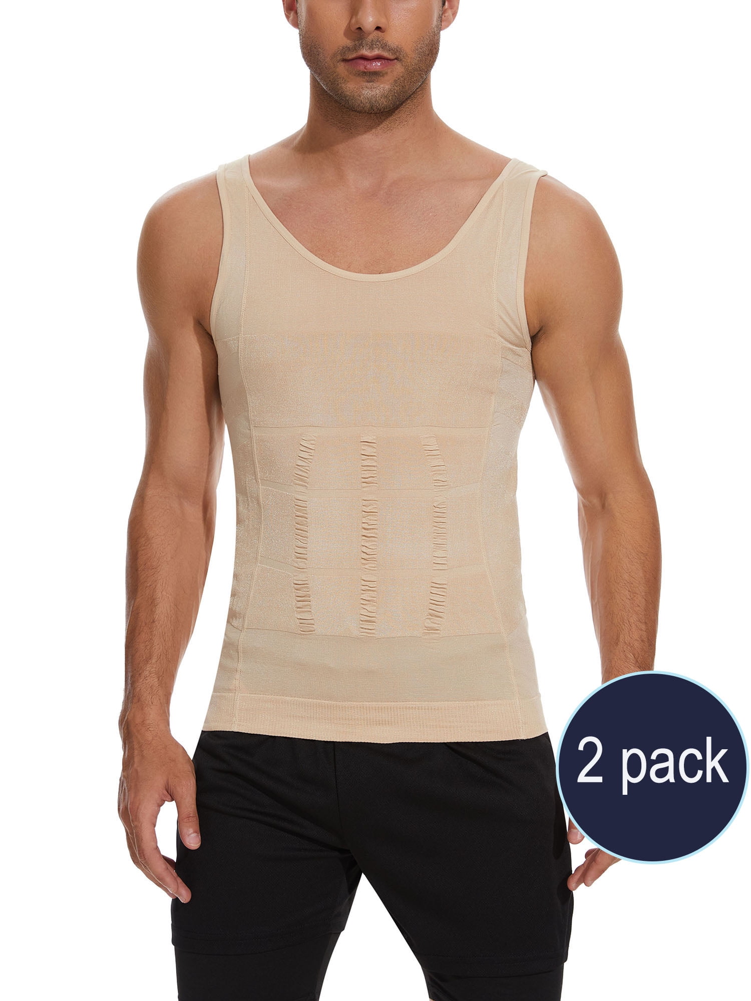 QRIC 2 Pack Men Slimming Body Shaper Vest Chest Compression Shirts Abs  Abdomen Slim Tank Top Undershirt Shapewear Tank Top for Men 