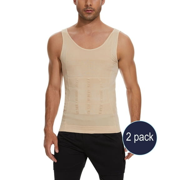 QRIC 2 Pack Men Slimming Body Shaper Vest Chest Compression Shirts Abs Abdomen Slim Tank Top Undershirt Shapewear Tank Top for Men