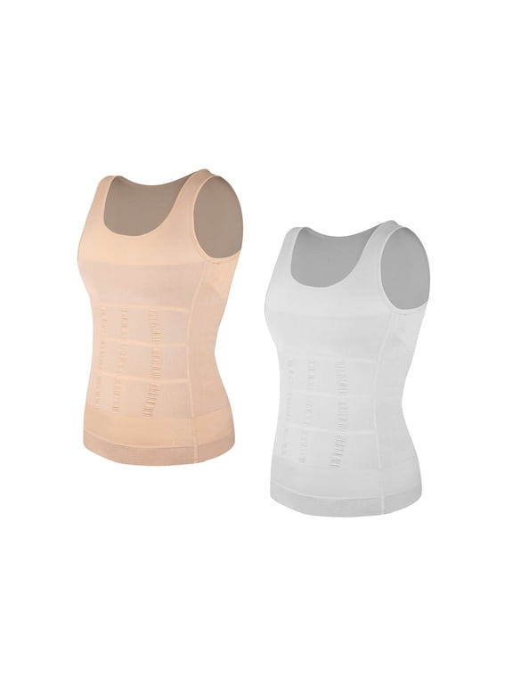 2 Pack Men Slimming Body Shaper Vest Chest Compression Shirts Abs Abdomen Slim Tank Top Undershirt Shapewear Tank Top for Men