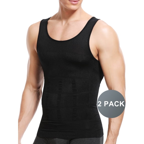 QRIC 2 Pack Men Slimming Body Shaper Vest Chest Compression Shirts Abs Abdomen Slim Tank Top Undershirt Shapewear Tank Top for Men