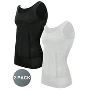 QRIC 2 Pack Men Slimming Body Shaper Vest Chest Compression Shirts Abs Abdomen Slim Tank Top Undershirt Shapewear Tank Top for Men