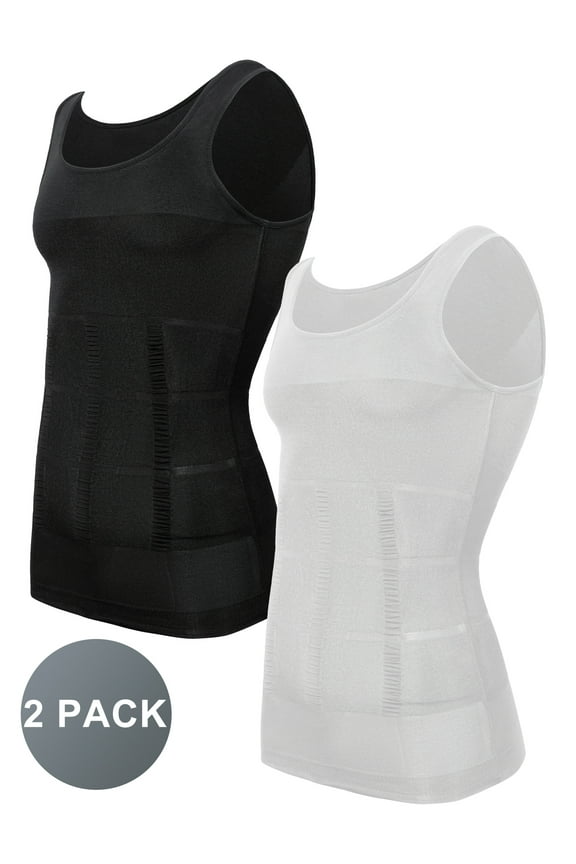 2 Pack Men Slimming Body Shaper Vest Chest Compression Shirts Abs Abdomen Slim Tank Top Undershirt Shapewear Tank Top for Men