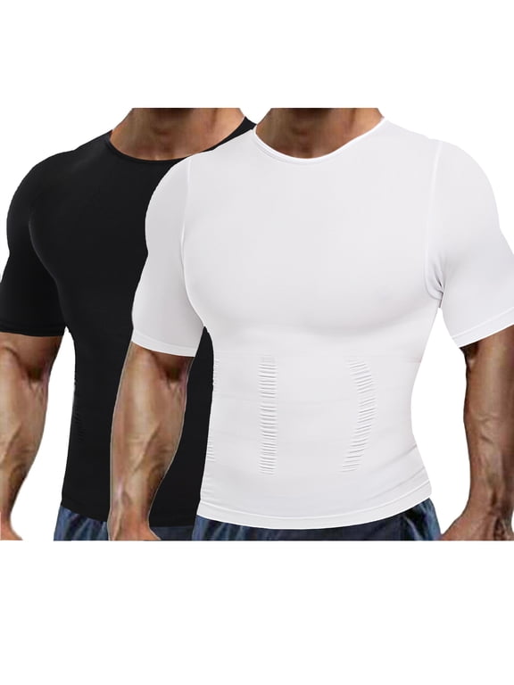 2 Pack Men's Compression Shirt Black Undershirt Slimming Tank Top Workout Vest Abs Abdomen Slim Body Shaper (M-3XL)