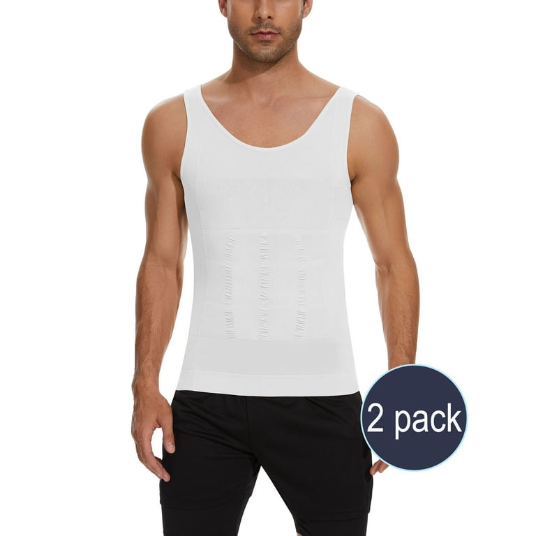 QRIC 2 Pack Mens Compression Shirts Shapewear Tank Top Slimming Body Shaper  Vest Shirts Abs Slim Gym