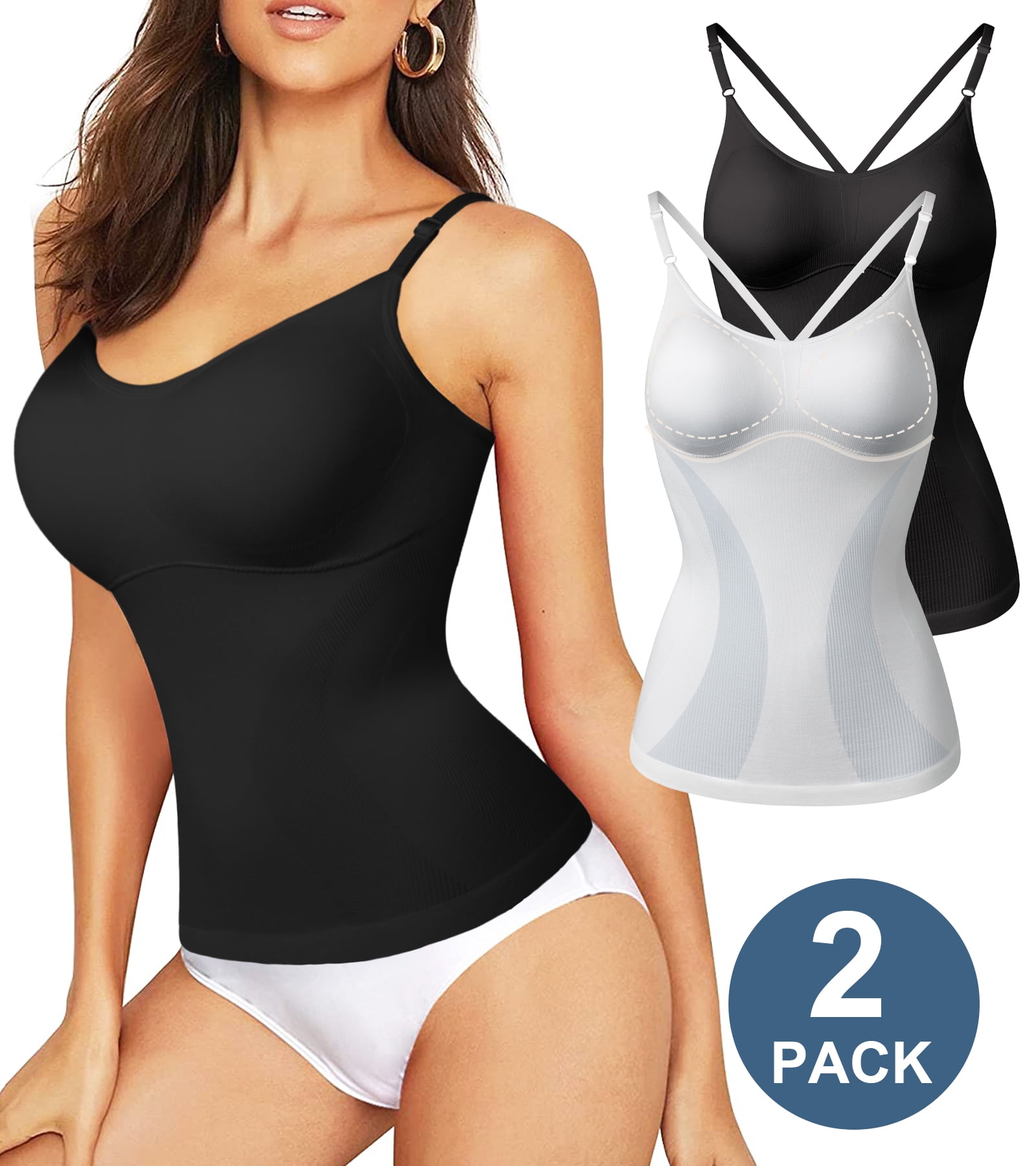 Womens Shapewear Camisole Tops -Scoop Neck Compression Cami Tops Body  Shape-Tummy and Waist Control Seamless Body Shapewear Camisole 