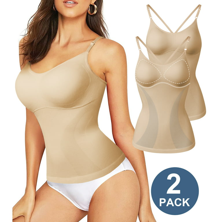 QRIC 2 Pack Shapewear Tops for Women Tummy Control Body Shaper Cami With  Built-in Bra