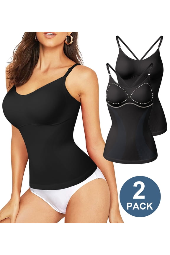 2 Pack Shapewear Tops for Women Tummy Control Body Shaper Cami With Built-in Bra