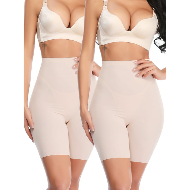 QRIC 2 Pack Slip Shorts Shapewear for Women Tummy Control Underwear High  Waisted Shaping Panties Body Shaper Thigh Slimmer Beige*2