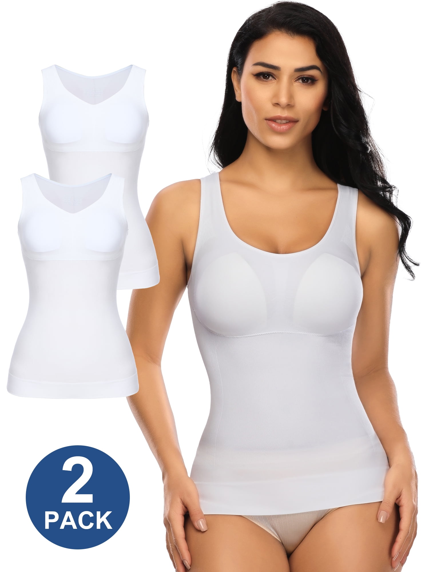 Augper Shapewear Camisoles With Built In Bra Tummy Control Compression Tank Tops For Women Body Shaper Padded Tanks