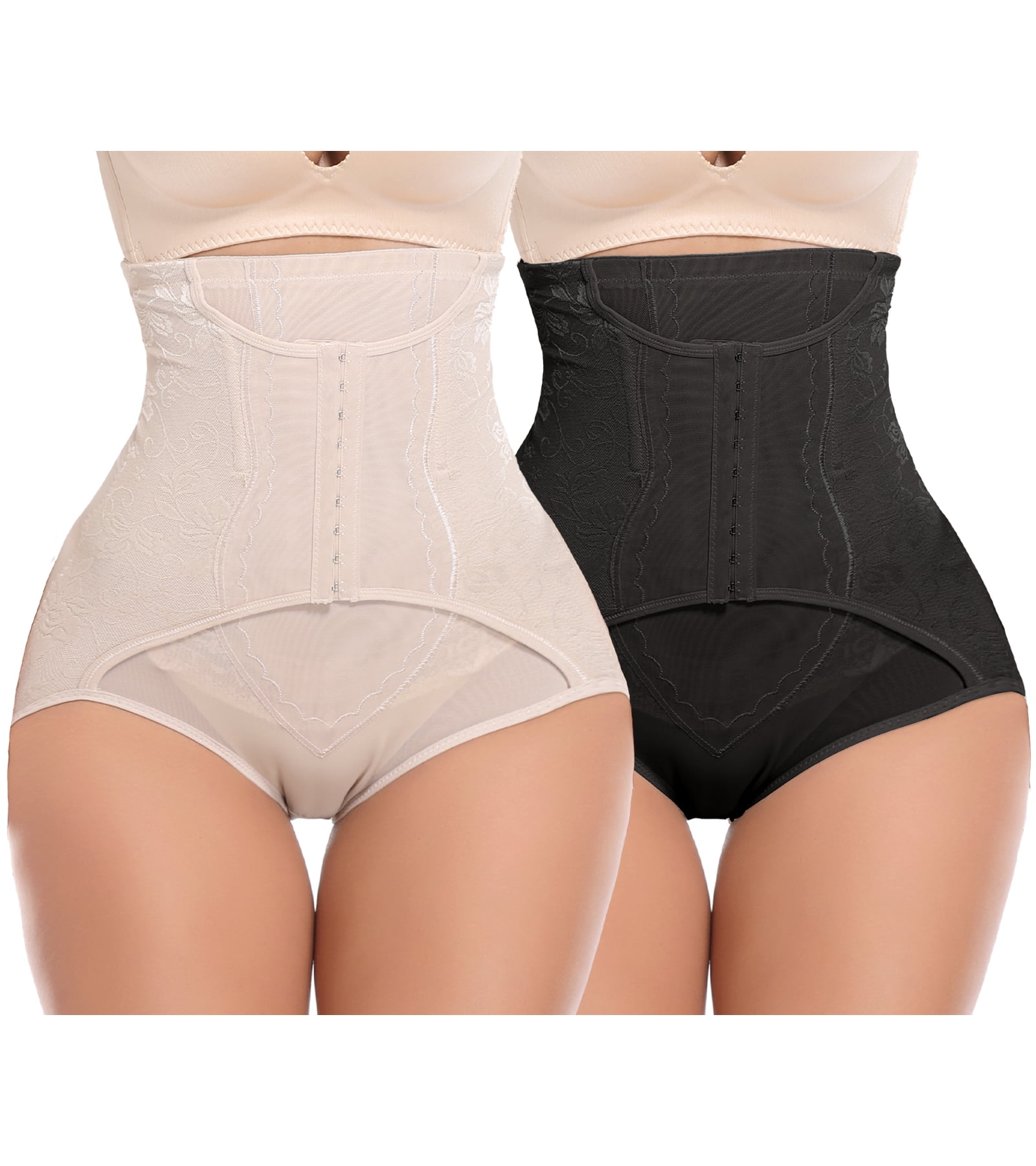 QRIC 2-Pack Tummy Control Panties for Women Shapewear Butt Lifter Short  High Waist Trainer Corset Slimming Body Shaper Underwear - Black/Beige (XS-3XL)  