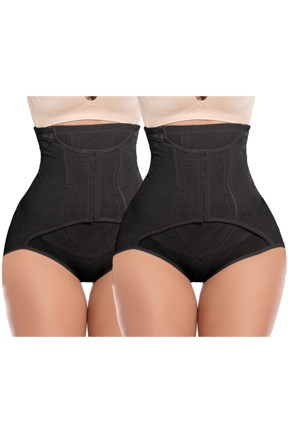 2-Pack Tummy Control Panties for Women Shapewear Butt Lifter Short High Waist Trainer Corset Slimming Body Shaper Underwear - Black/Black (XS-3XL)