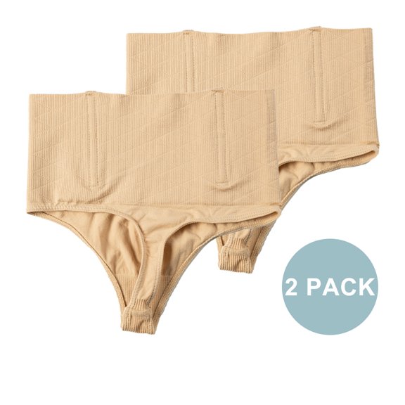 QRIC 2 Pack Tummy Control Thong Shapewear for Women Seamless Shaping Panties Body Shaper Underwear (S-3XL)